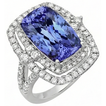 Cushion Tanzanite & Natural Earth Mined DIAMOND ( NOT LAB GROWN ) 7 Carats Halo Fancy Ring Gold White 14K