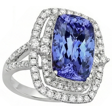 Cushion Tanzanite & Natural Earth Mined DIAMOND ( NOT LAB GROWN ) 7 Carats Halo Fancy Ring Gold White 14K