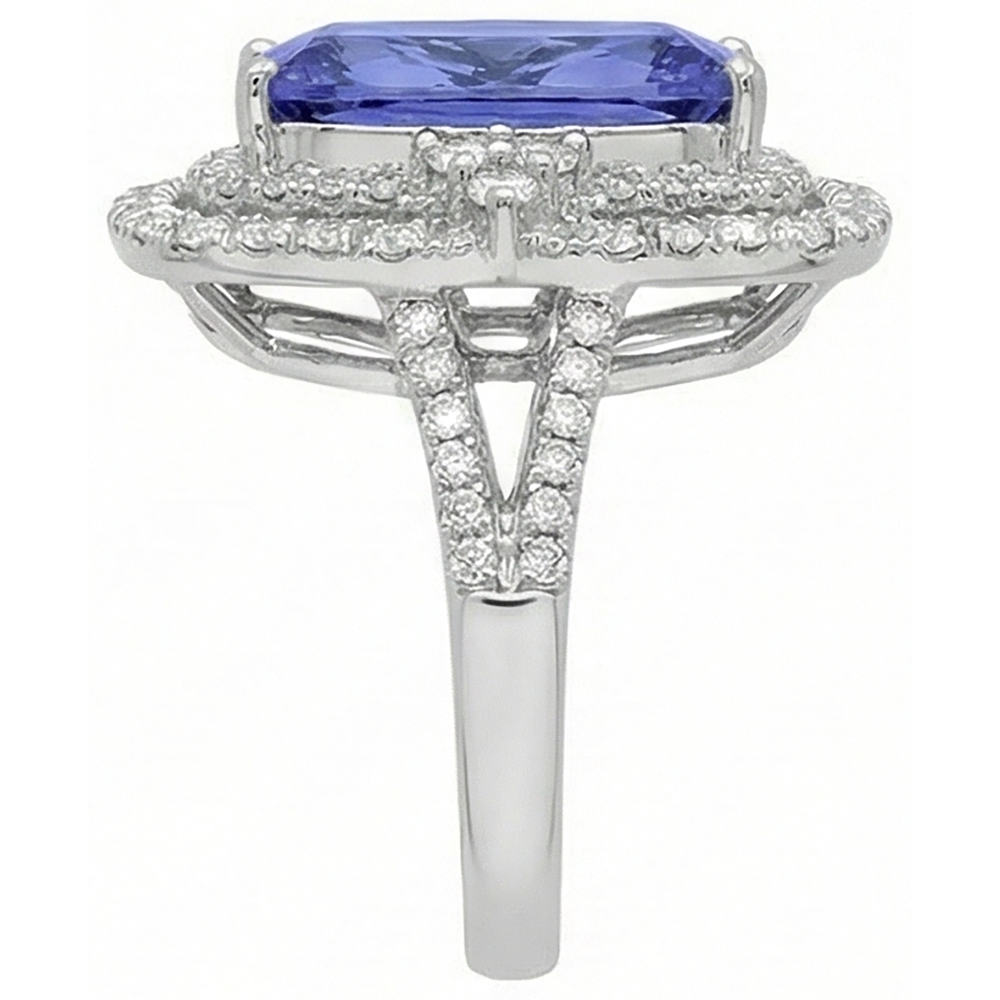 Cushion Tanzanite & Natural Earth Mined DIAMOND ( NOT LAB GROWN ) 7 Carats Halo Fancy Ring Gold White 14K