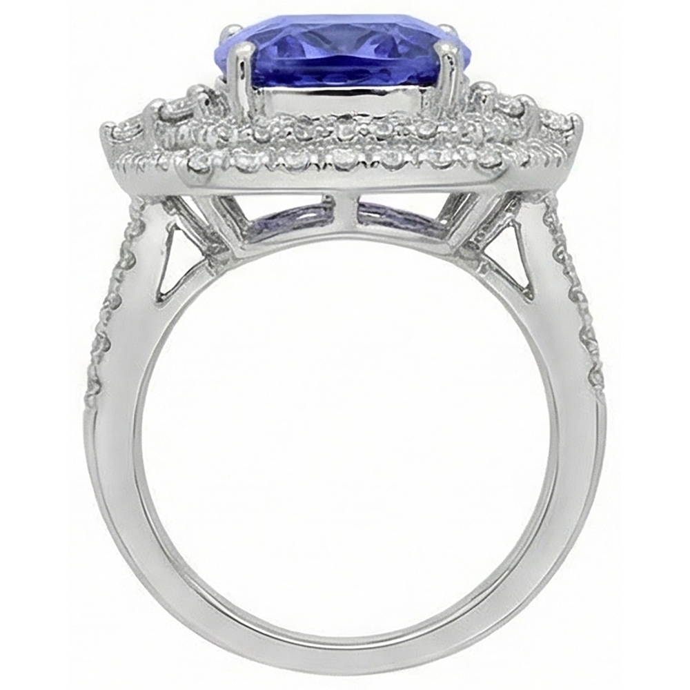 Cushion Tanzanite & Natural Earth Mined DIAMOND ( NOT LAB GROWN ) 7 Carats Halo Fancy Ring Gold White 14K