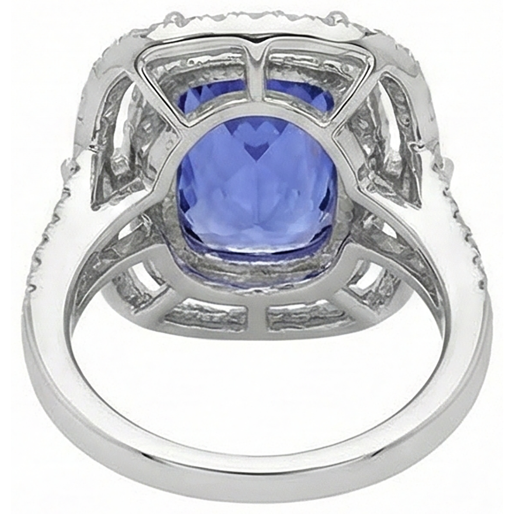 Cushion Tanzanite & Natural Earth Mined DIAMOND ( NOT LAB GROWN ) 7 Carats Halo Fancy Ring Gold White 14K
