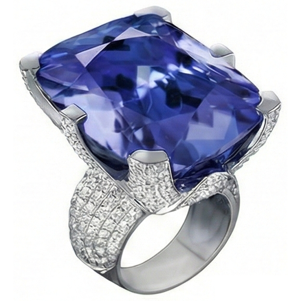 natural round tanzanite 8.50ct ring close up detail