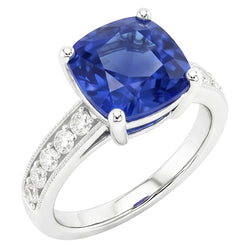 Cushion & Round Cut 3.30 Carats Ceylon Sapphire Natural Earth Mined DIAMOND ( NOT LAB GROWN )s Ring WG 14K