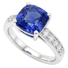 Cushion & Round Cut 3.30 Carats Ceylon Sapphire Natural Earth Mined DIAMOND ( NOT LAB GROWN )s Ring WG 14K