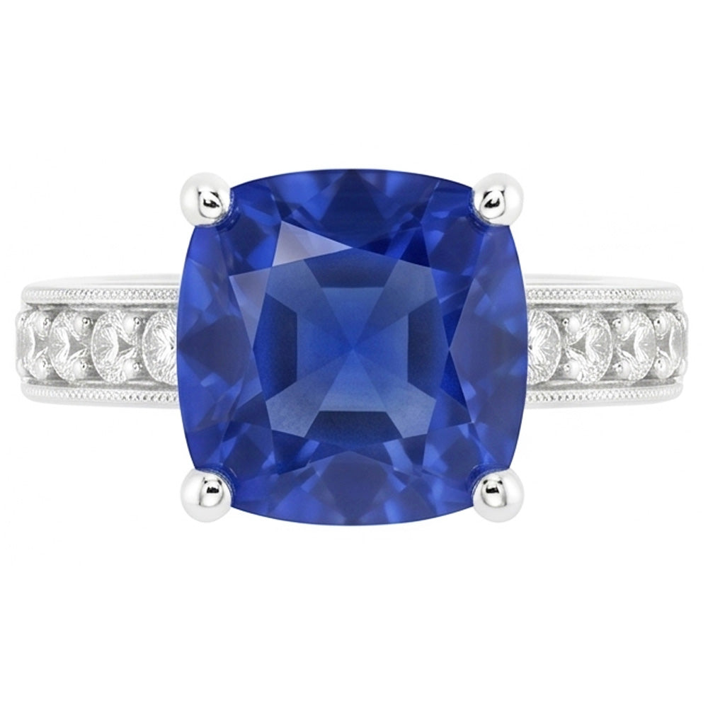 Cushion & Round Cut 3.30 Carats Ceylon Sapphire Natural Earth Mined DIAMOND ( NOT LAB GROWN )s Ring WG 14K