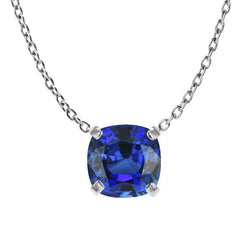 Genuine Royal Blue Sapphire Gemstone Pendant – 14 Karat White
