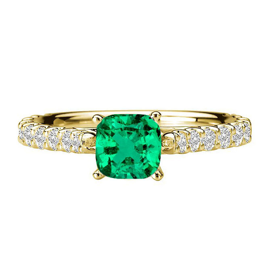 Authentic Emerald Colored Stone Ring 3 ct 14 Karat Yellow Gold – main view
