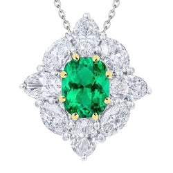 Natural Fine Emerald Precious Stone Pendant – 14 Karat Two Tone