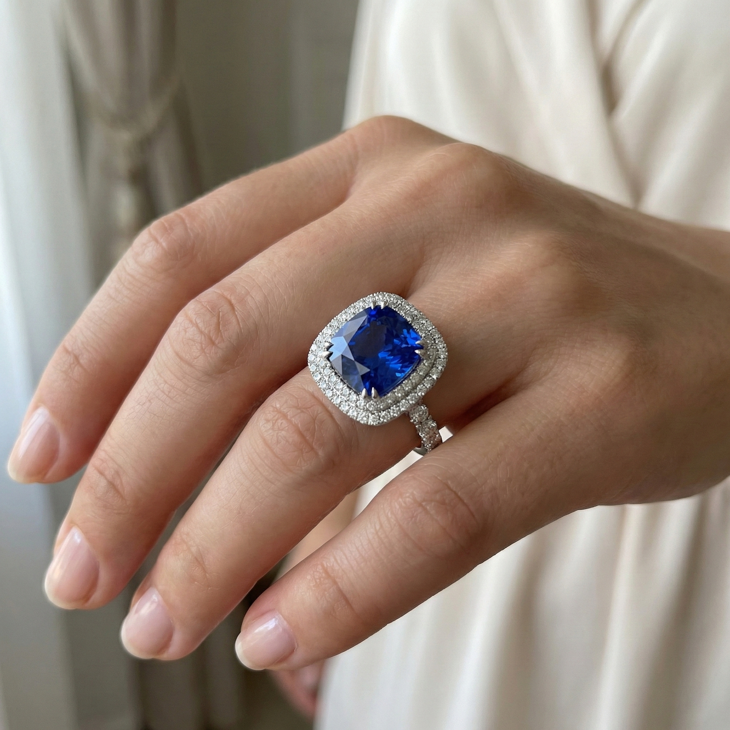 Cushion Cut Sapphire Engagement Ring