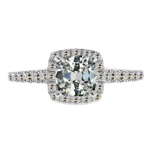 Brilliant Diamond Cushion Halo Ring in 14 Karat White Gold – main view
