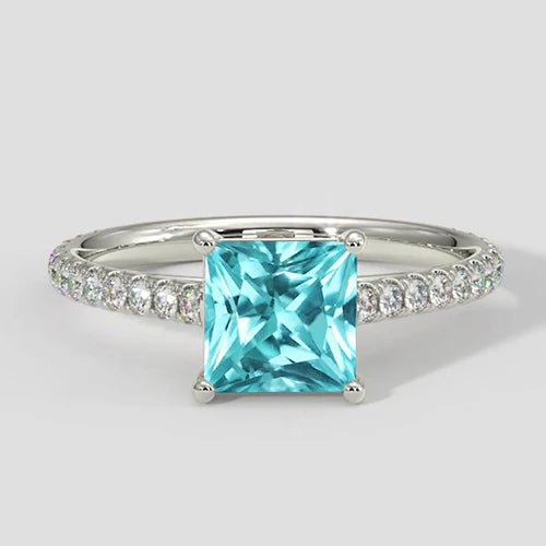Cushion Paraiba Ring with Diamond Pave