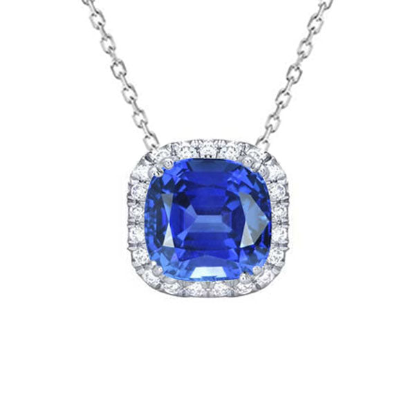 Royal Blue Sapphire Precious Stone Pendant 3-ct 14K White Gold – main view