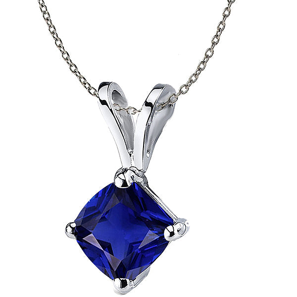 Precious Stone Pendant 14 Karat White Gold with Blue Sapphire – main view