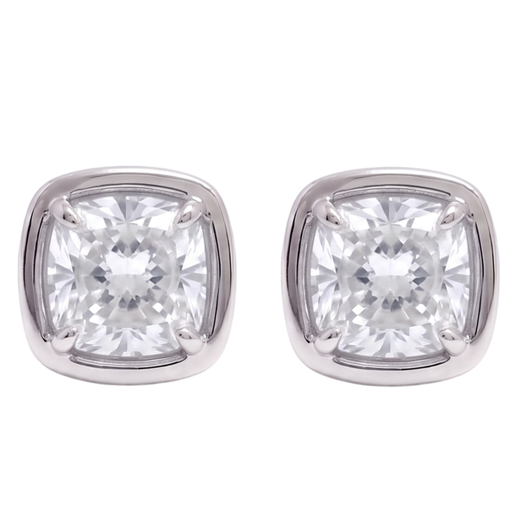 Cushion Cut Lab Grown Diamonds 1.50 Carat Stud Earring 14K White Gold