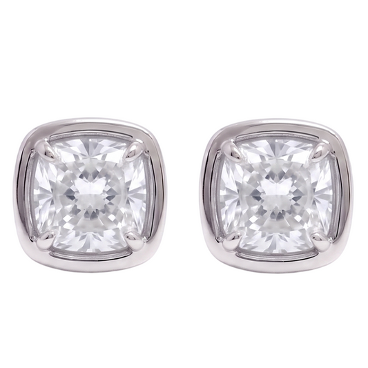 Cushion Cut Lab Grown Diamonds 1.50 Carat Stud Earring 14K White Gold