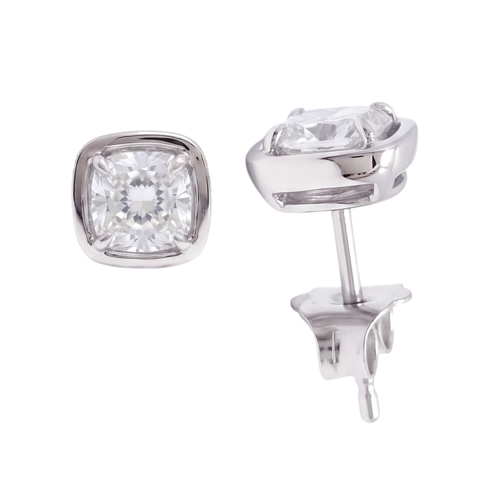 Cushion Cut Lab Grown Diamonds 1.50 Carat Stud Earring 14K White Gold
