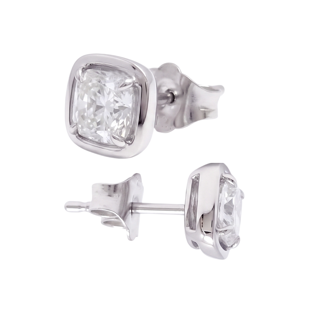 Cushion Cut Lab Grown Diamonds 1.50 Carat Stud Earring 14K White Gold