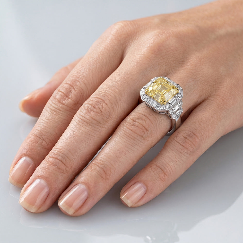 Custom Halo Engagement Ring with VVS Clarity Canary Yellow