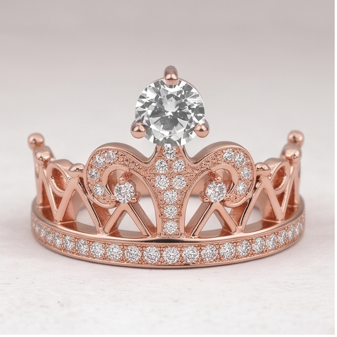 Custom Jewellery Crown Style Round Natural Earth Mined Diamond Ring