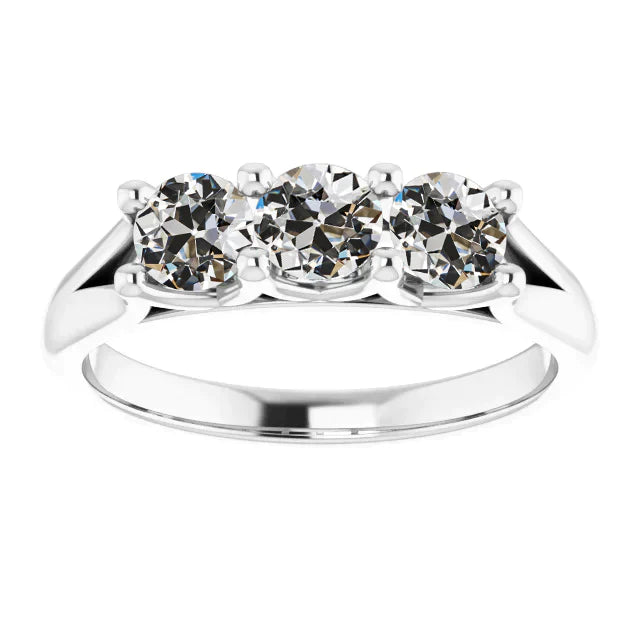 Custom Jewelry 3 Stone Ring Round Old Mine Cut Real Diamond