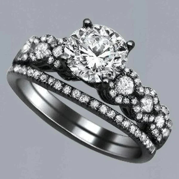 Custom Jewelry Black Gold Real Diamond Ring Set