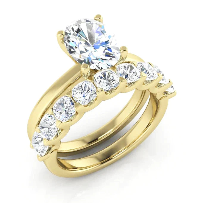 Custom Jewelry Brilliant Cut Oval Real Diamond Ring & Band Set