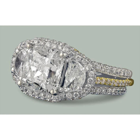 Custom Jewelry Cushion & Half Moon Real Diamond Halo Ring