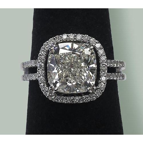 Custom Jewelry Cushion Halo Real Diamond Pave Ring
