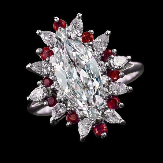 Custom Jewelry Marquise Old Cut Genuine Diamond & Burma Ruby Ring