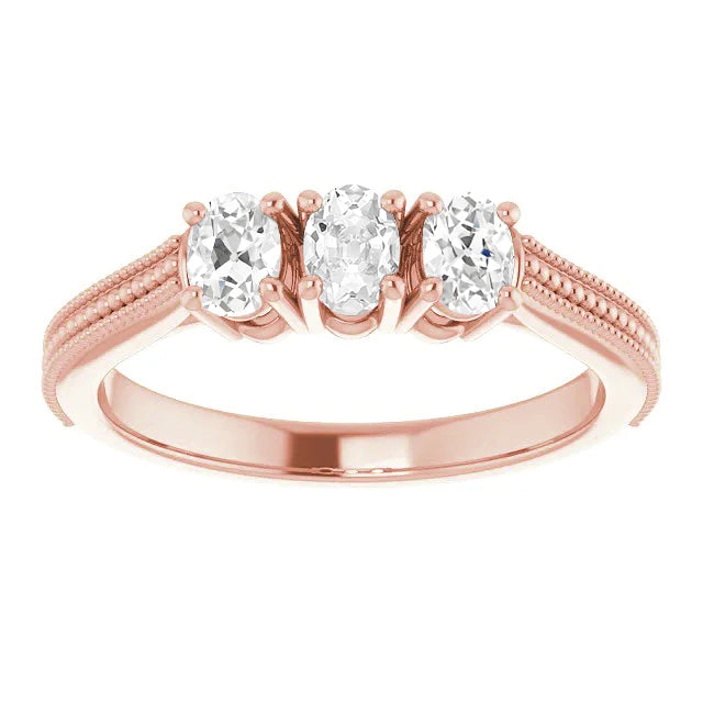 Custom Jewelry Rose Gold Oval Old Cut Real Diamond Ring