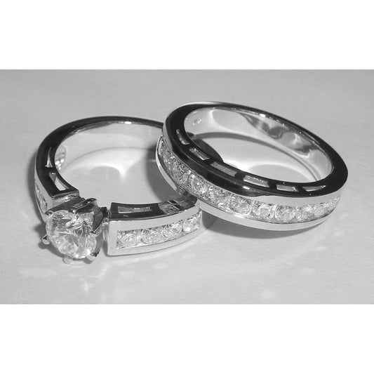 Custom Jewelry Round Genuine Diamond Bridal Ring Engagement Set