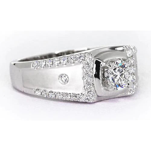 Custom Jewelry White Gold Ring Round Genuine Diamond