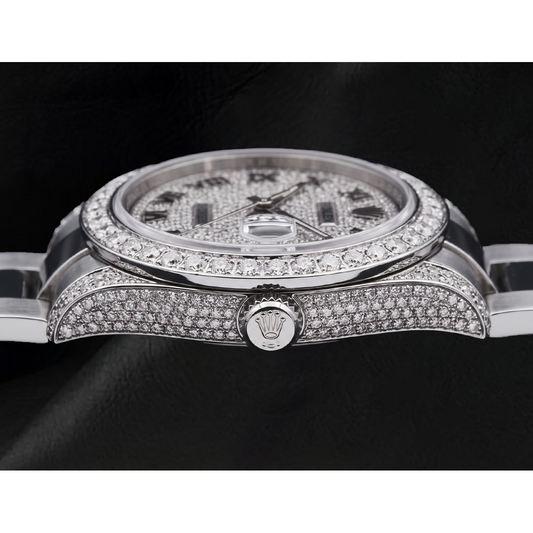 Custom Natural Earth Mined Diamond Dial & Bezel Rolex Watch Datejust Ladies Bracelet Ss