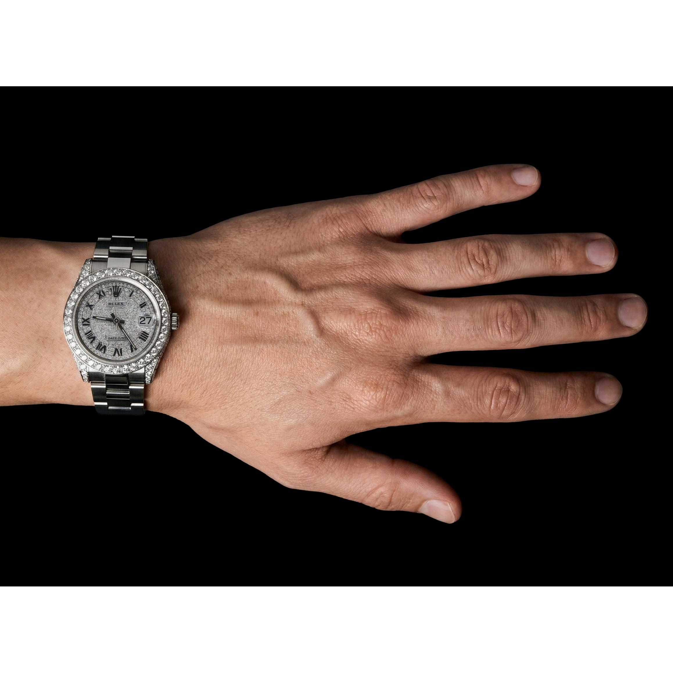 Custom Natural Earth Mined Diamond Dial & Bezel Rolex Watch Datejust Ladies Bracelet Ss