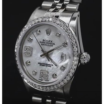 Custom Diamond-Bezel Mop Dial Rolex date just Gents Watch Ss Bracelet QUICK SET