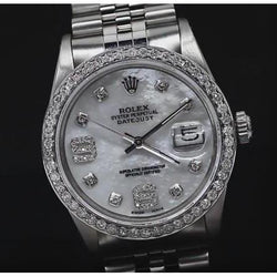 Custom Diamond Bezel Mop Dial Rolex date just Gents Watch Ss Bracelet QUICK SET