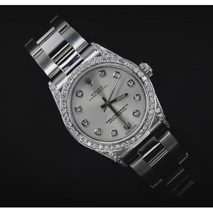 Custom Diamond Bezel Rolex Midsize No Date 31 Mm Watch Ss