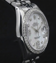 Custom Diamond Bezel Mop Dial Rolex date just Gents Watch Ss Bracelet QUICK SET