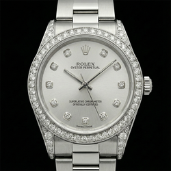 Custom Natural Earth Mined Diamond Bezel Rolex Midsize No Date 31 Mm Watch Ss