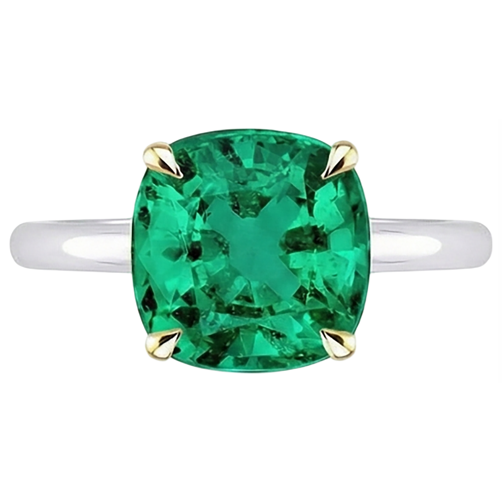 Gemstone Ring 14 Karat Two Tone Gold with Emerald – front view