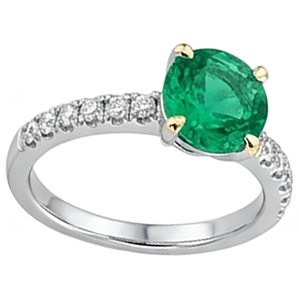 Gemstone Ring 14 Karat Two Tone Gold with Emerald – angle view