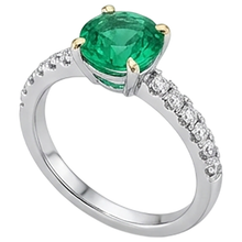 Round Brilliant Emerald ring in 14 Karat Two Tone Gold – side view