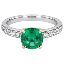 Gemstone Ring 14 Karat Two Tone Gold with Emerald – front view