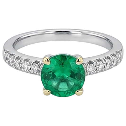 Gemstone Ring 14 Karat Two Tone Gold with Emerald – front view