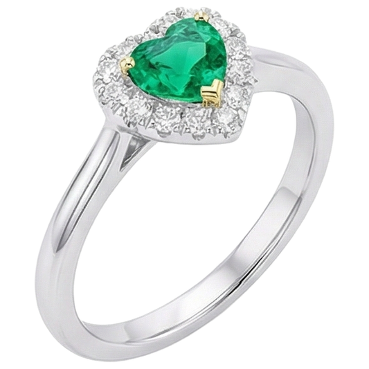Heart Shape Colombian Emerald ring in 14K Two Tone Gold – front view