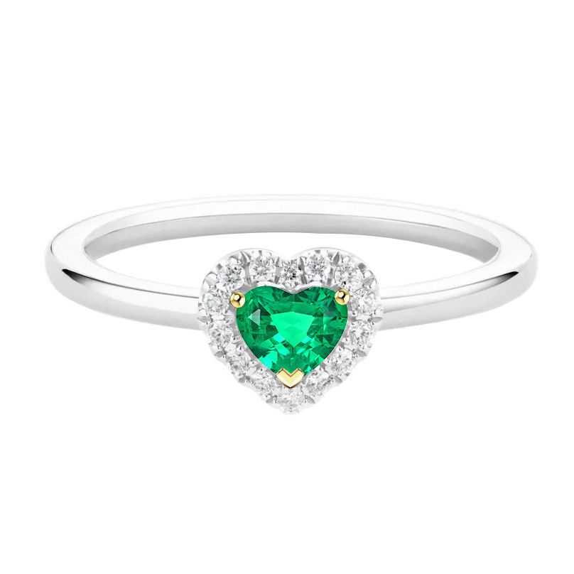 Heart Shape Colombian Emerald ring in 14K Two Tone Gold – main view