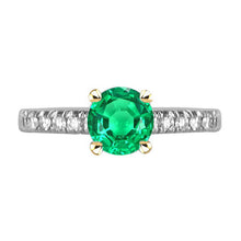 Emerald Round Brilliant Gemstone Ring in 14 Karat Two Tone Gold – main view