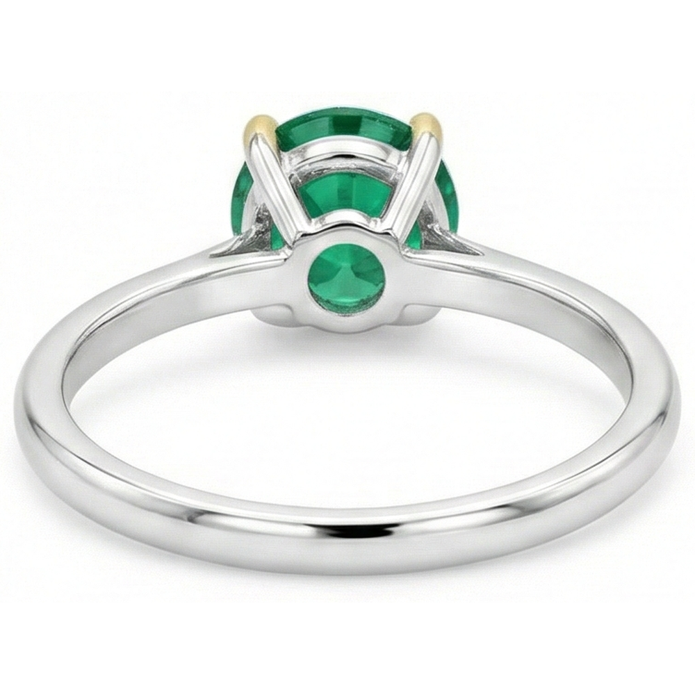 Round Brilliant Colombian Emerald ring in Two-Tone 14K Gold – back view