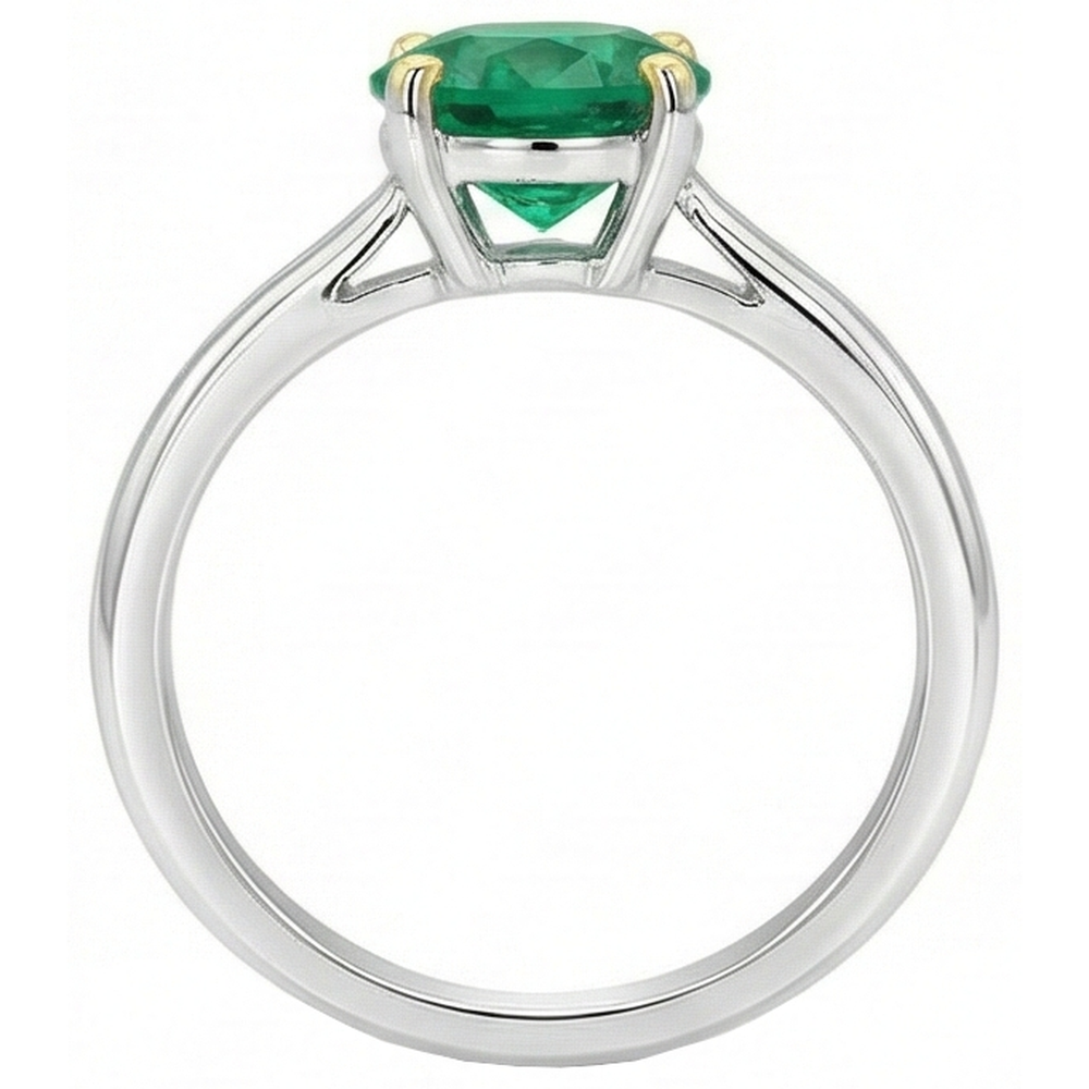 Colombian Emerald Round Brilliant Gemstone Ring in Two-Tone 14K Gold – top view