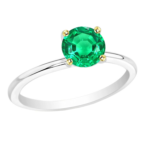 Colombian Emerald Round Brilliant Gemstone Ring in Two-Tone 14K Gold – main view